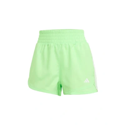 Image of adidas Women&#039;s Pacer Training 3 Stripes Woven High Rise Shorts, Lime Burst/White, L Long