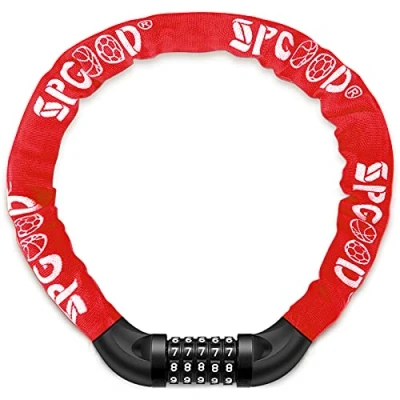 Image of SPGOOD Bike Locks Heavy Duty/Bicycle Chain/Cycling Lock (14 Colors) 5 Digits Codes Resettable 100,000 for Cycle, Moto, Door, Gate Fence 830mm Length(Red)