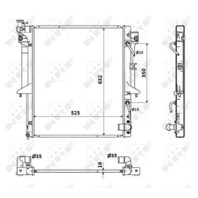 Image of 1350A183, 1350A183K, 1350A315, 1350A349, 1350A480 Engine radiator NRF 53909 Aluminium 635mm 525mm 16mm Brazed cooling fins
