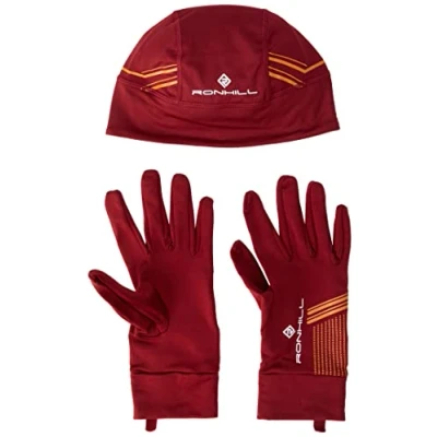 Image of Ronhill Women&#039;s Beanie and Glove Winter Accessory Set, Cabernet/Dune, S M UK