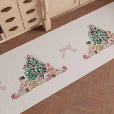 Image of PETTI Artigiani Italiani Christmas Kitchen Rug Runner Non Slip and Washable 52 x 440 cm Design Soldatini Pink 100% Made in Italy
