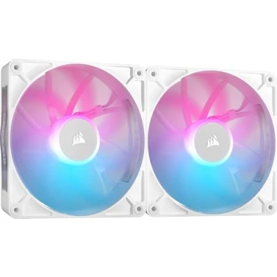Image of Corsair iCUE LINK RX140 RGB 140mm PWM Fans with System Hub Magnetic Dome Bearing Dual Pack White