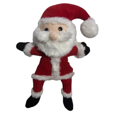 Image of Dog Interactive Christmas Pet Plush Chew Toy Squeak Honking Santa Snowman Reindeer Penguin Turkey Toys Soft Natural Corduroy Stuffed Xmas Gift (Santa/Black)