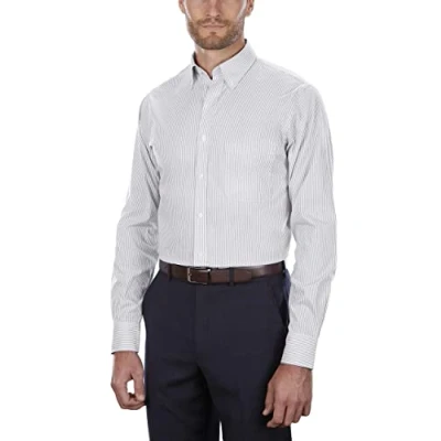 Image of Van Heusen Men&#039;s Dress Shirt Regular Fit Pinpoint Stripe, Iced Grey, 16.5&quot; Neck 34&quot; 35&quot; Sleeve