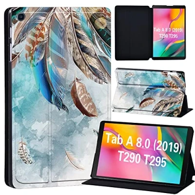 Image of FINDING Case Galaxy Tab A 8.0 2019 T290 T295, Slim Light Cover Stand Hard Shell Folio for inch Tablet Model SM (Wi Fi) T295 (LTE) (aqua blue feather)