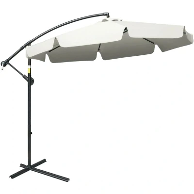Image of Outsunny 2.7m Garden Banana Parasol Cantilever Umbrella with Crank Handle and Cross Base for Outdoor, Hanging Sun Shade, Cream White