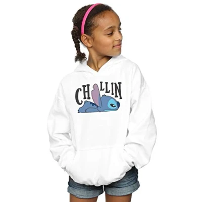 Image of Disney Girls Lilo And Stitch Chillin Hoodie (White) Size 5 6Y