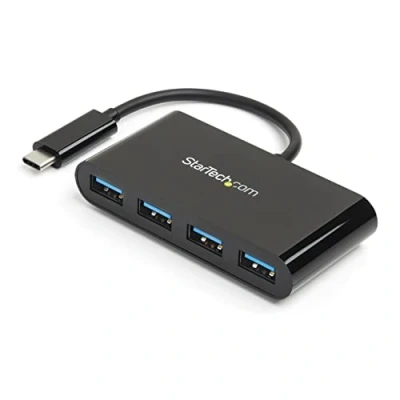 Image of StarTech.com 4 Port USB C Hub Portable to 4x A Bus Powered 3.1 Gen 1 Type 3.0 Expander (HB30C4AB), Black, 15.2mm x 40.6mm 78.7mm