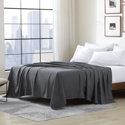 Image of Cathay Luxury Silky Soft Polyester Single Flat Sheet, Queen Size, Gray