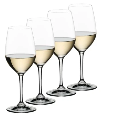 Image of Nachtmann ViVino Collection White Wine Glasses, Set of 4, Durable and Sustainable Stemware, 12.5 Ounce Glass, Crystal Clear, Dishwasher Safe Glasses