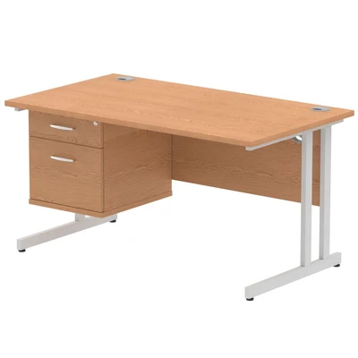 Image of Impulse 1400 Rectangle Silver Cant Leg Desk Oak 1 x 2 MI002658
