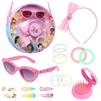 Image of Disney Girls Handbag, Shoulder Bag with Hair Accessories and Sunglasses Gifts for (Pink Princesses)