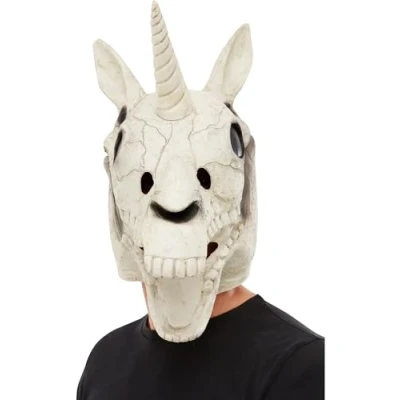 Image of Smiffys Unicorn Skull Latex Mask, White, Halloween Fancy Dress Accessory, Up Masks