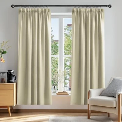 Image of Deconovo Room Darkening Curtains Super Soft Window Treartment Thermal Insulated Pencil Pleat Energy Saving Decorative Blackout for Girls 42 x 84 Inch Beige 2 Panels