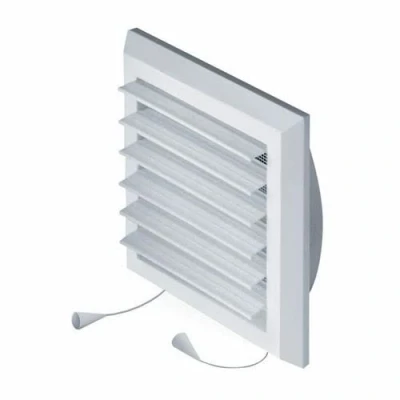 Image of White Air Vent Grille 175mm x with 100mm Connection, Fly Screen/Anti Insect Mesh and Pull Cord Shutter Ventilation Cover.