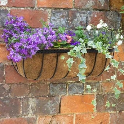 Image of garden Mile 36in Wall Trough Hanging Basket Outdoor Durable Metal for Decorations, Balcony, Patio Flower Planters Weatherproof planter (Saxon 36in)