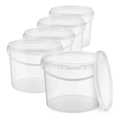Image of BenBow Bucket with lid 0,79 GAL (3 L) Transparent 5x 3 Litres food safe, sturdy, airtight, leak proof plastic storage container, handle empty
