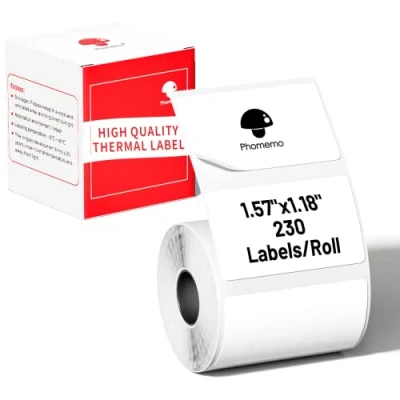 Image of Multi Purpose Square Self Adhesive Label for Phomemo M110/M120/M200/M220/M221,1.57&quot;x1.18&quot;(40x30mm),230 Labels/Roll, Black on White