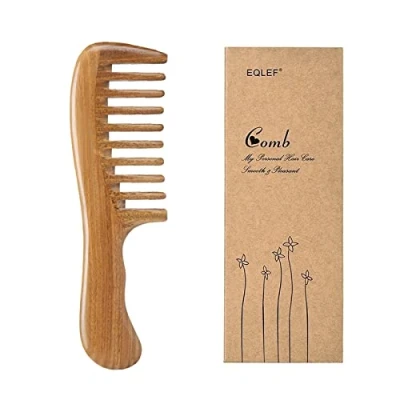 Image of EQLEF Green Sandalwood Comb, Wooden Wide Tooth Comb for Curls No Static Handmade Hair Quality Women (Wide Comb)
