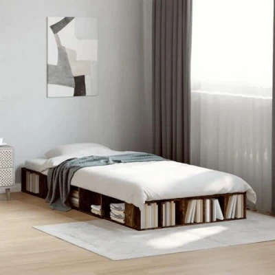 Image of vidaXL Bed Frame Smoked Oak 90x190 cm Single Engineered Wood with Storage Drawers Modern Style