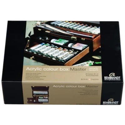 Image of Rembrandt Professional Acrylic Paint Set in Luxury Wooden Box Master 20 Tubes (40 ml) + Brushes &amp; Accessories