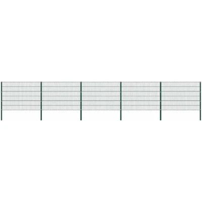Image of vidaXL Fence Panel with Posts Iron 8.5x1.2 m Green
