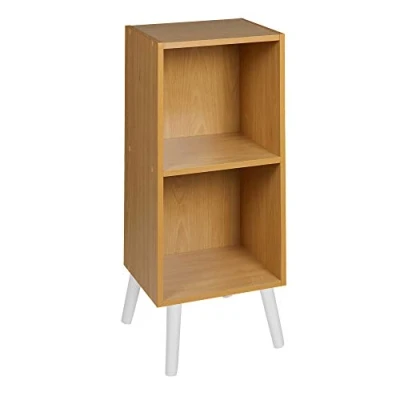 Image of URBNLIVING Wooden Storage Cube Bookcase Scandinavian Style Legs Unit (Beech Bookcase, White Legs)
