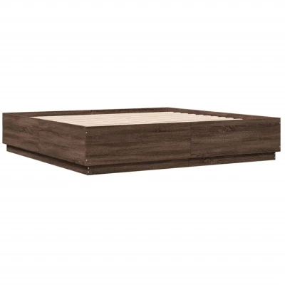 Image of vidaXL Bed Frame with LED without Mattress Brown Oak 200x200 cm