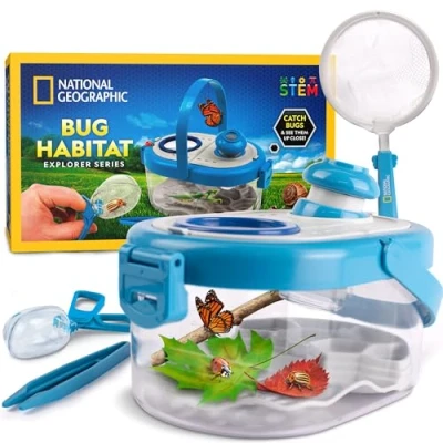 Image of Blue Marble NATIONAL GEOGRAPHIC Bug Catcher Kit for Kids Catching with Net, Habitat Magnified Viewers, Tweezers, &amp; More