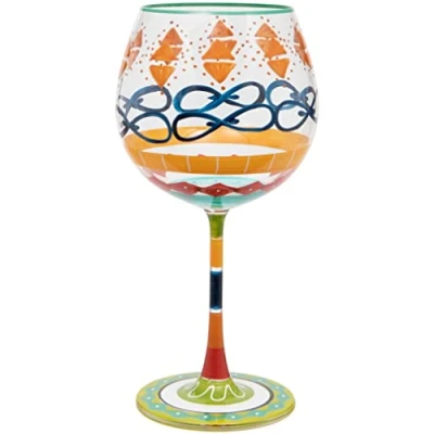 Image of Hand Painted Multi Coloured Pattern Gin Glass, 625ml, Gift Boxed