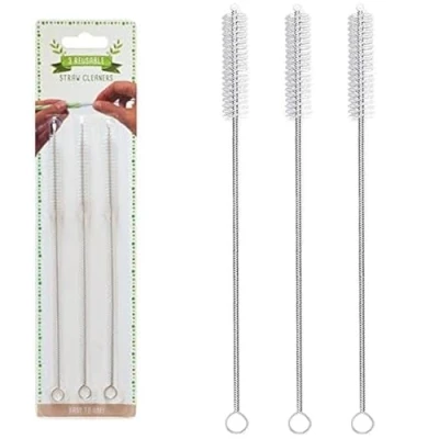 Image of 3 Straw Cleaning Brushes Reusable Cleaners, Eco Friendly, Kettle Spout Brush, Nylon Flask, Bottle Pipe, Baby Cleaner