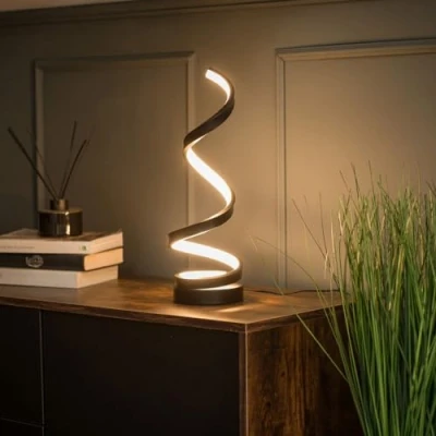 Image of Matt Black Single Twist Table Lamp Integrated LED Touch Button Bedside Light Living Room Bedroom Lighting