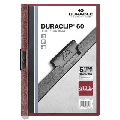 Image of Durable DURAClip 60 A4 Clip Folder Holds Up to Sheets of Paper Robust Metal Sprung Pack 25 Dark Red Coloured Files