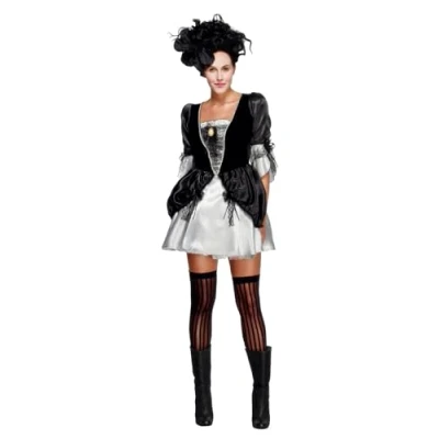 Image of Smiffys Fever Baroque Fantasy Costume, Black Dress with Peplums, Fancy Dress, Adult Up Costumes