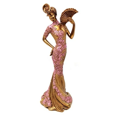 Image of Raffles Collection Lady Figurine Bronze &amp; Pink Finish 34cm