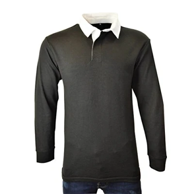 Image of Men Rugby Long Sleeve Polo Shirts (Black, Large)