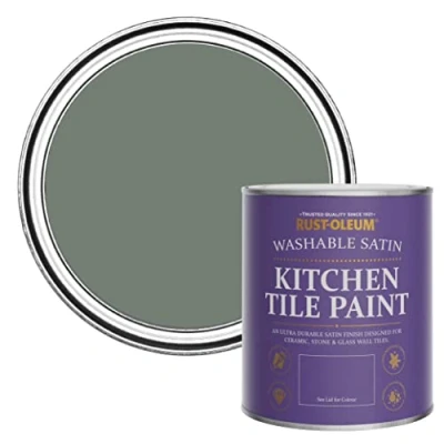 Image of Rust Oleum Green water resistant Kitchen Tile Paint in Satin Finish Serenity 750ml