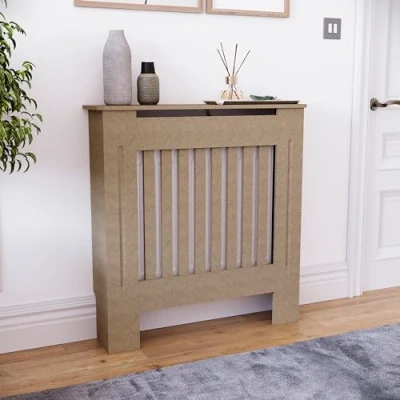 Image of Vida Designs Chelsea Small Unfinished Radiator Cover Modern Slatted Heating Cabinet, Easy DIY Fit, Ideal for Living Room, Hallway or Bathroom