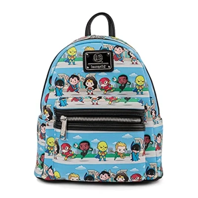 Image of Loungefly DC Comics Superheroes Chibi Lineup Womens Double Strap Shoulder Bag Purse