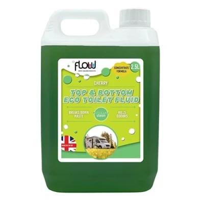 Image of Flow Top + Bottom Chemical Toilet Cleaner &amp; Rinse Fluid Caravan Motorhome Portable Eco Friendly Formaldehyde Free (2.5 Litre)