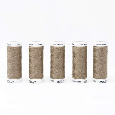 Image of Korbond 500m Taupe Polyester 5 x 100m Reels Thread for Hand Sewing Machines No Shrinkage Ideal Mending, Tailoring, Quilting, Crafting, Repairs and Embellishment