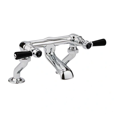 Image of Old London BC403DL Topaz Traditional Bathroom Deck Mounted Bath Filler with Lever Handles and Domed Collars, 175mm x 338mm, Chrome/Black