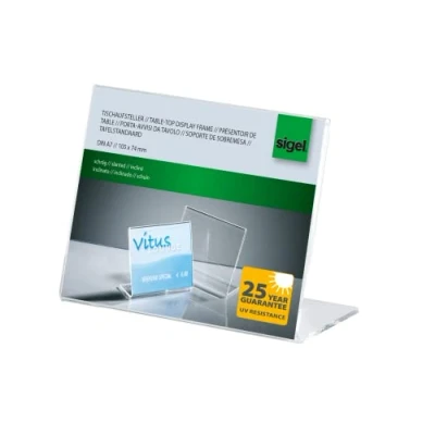 Image of SIGEL TA217 Holder, slanted, for A7 landscape, single sided presentation, uv resistant acrylic, transparent, 1 Piece