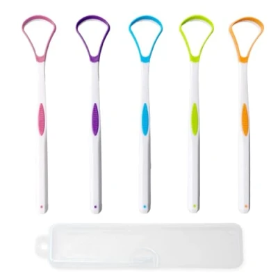Image of 5 Pieces Tongue Scraper Cleaner for Adult &amp; Kids, Colorful Plastic Brush Oral Care Scrapers Kits Fresh Breath Mouth Health Cleaning Accessory