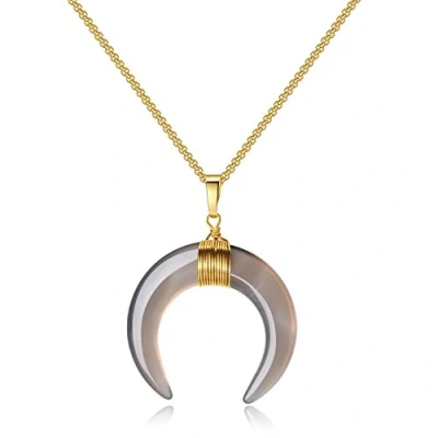 Image of COAI Dragon Claw Crescent Moon Necklace Gray Agate Stone