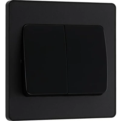 Image of BG Electrical Double Wall Light Switch, Wide Rocker, 2 Way, Screwless Front Plate, Round Edges, Evolve, Matt Black, 20A, 16AX, PCDMB42WB