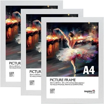 Image of Inspire By Hampton BERGEN A4 (21x30cm) White Picture Photo Frame Plexi (Non Glass) 3 Pack IBHBERA4NG PK3
