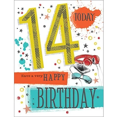 Image of Piccadilly Greetings Traditional Juvenile Birthday Card Age 14 M 8 x 6 inches