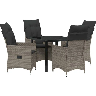 Image of vidaXL 5 Piece Garden Dining Set with Cushions Grey Poly Rattan