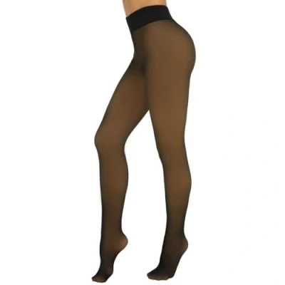 Image of MANZI Fleece Lined Tights That Look Sheer Women Translucent Thick Winter Thermal Tights,L XL